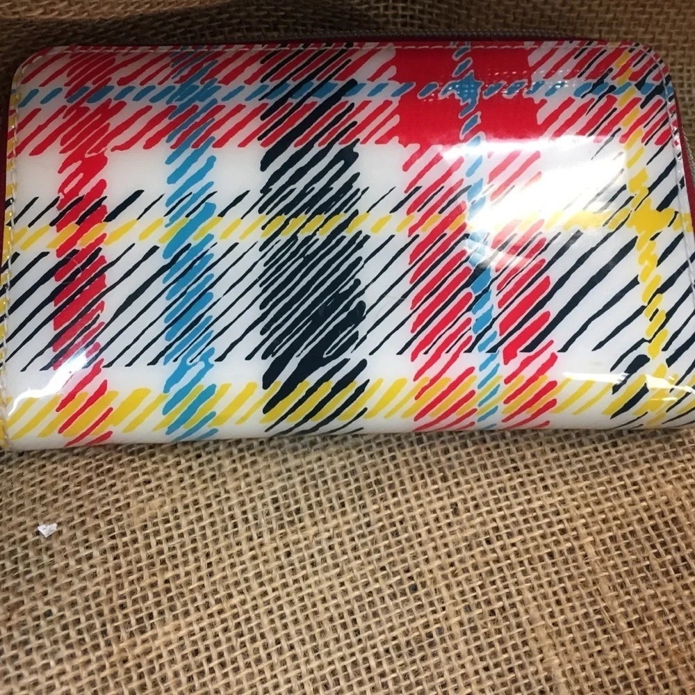 Dooney & Bourke Red, Blue, Black, Yellow, White Plaid Zip Wallet